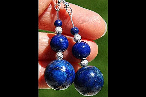 KapKa Design Vivid Royal Blue Lapis Lazuli and Silver Stardust Spheres Sterling Silver Earrings
