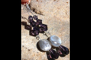 KapKa Design Natural Brazilian Agate and Amethyst Swarovski Crystal Long Dangle Sterling Silver Earrings