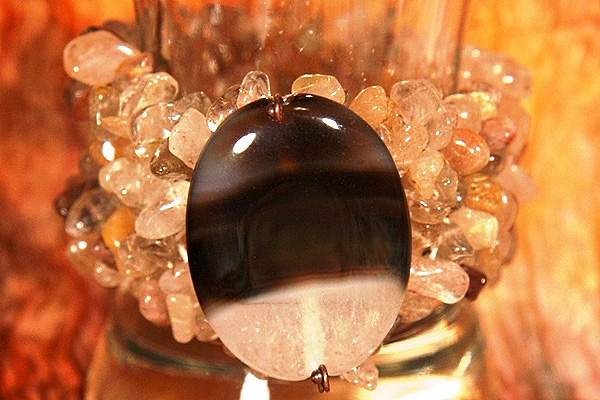 Genuine Rutilated Quartz Bracelet with Agate Drusy Stone