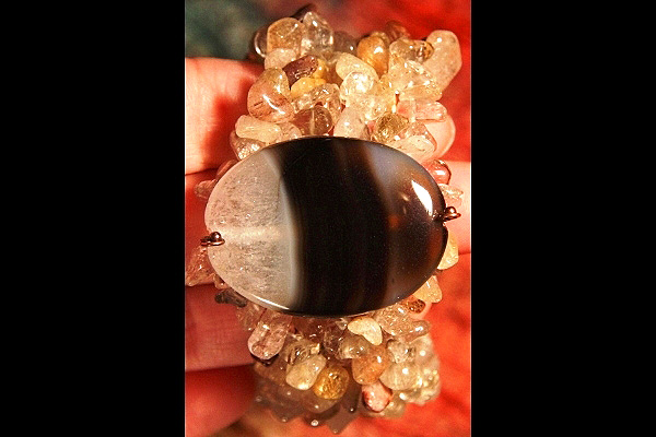 Genuine Rutilated Quartz Bracelet with Agate Drusy Stone