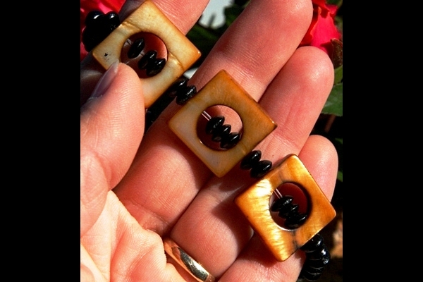Golden Mother of Pearl and Black Ebony Wood Bracelet