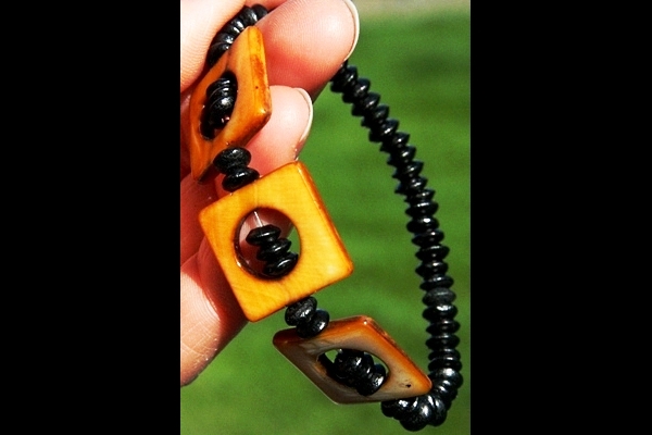 Golden Mother of Pearl and Black Ebony Wood Bracelet