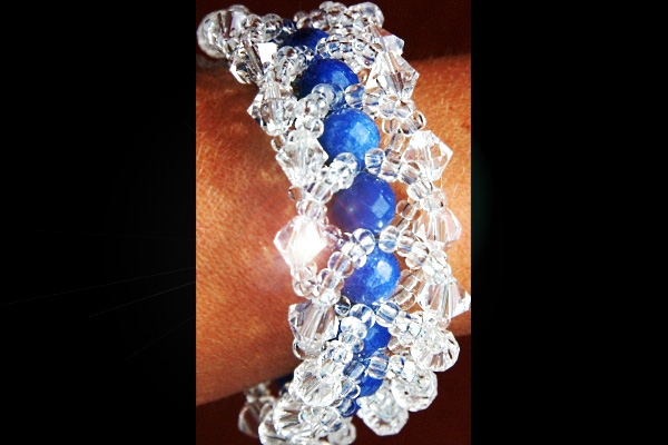 Intricately Weaved Blue Sapphire and Swarovski Crystal Bracelet