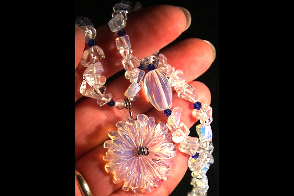 Delicate Opalite Flower with Cobalt Blue Crystals
