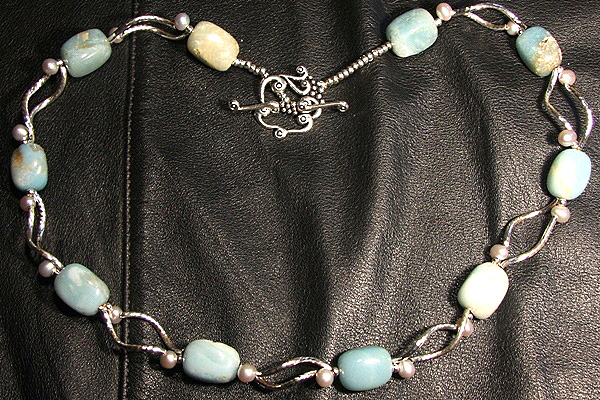 Amazonite Stones with Silver Pearls