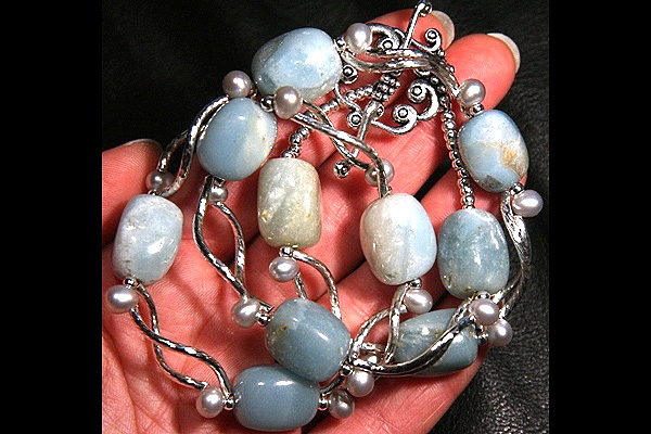 Amazonite Stones with Silver Pearls