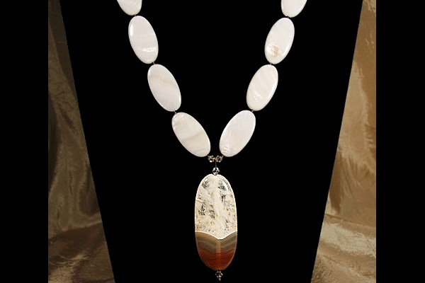 Agate Crystal Landscape and Natural Mother of Pearl Necklace