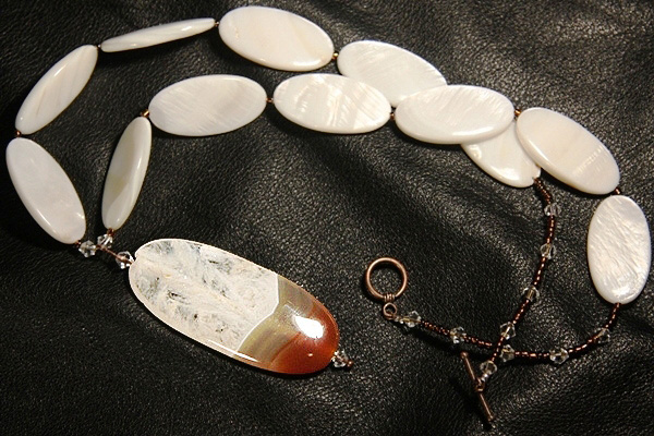 Agate Crystal Landscape and Natural Mother of Pearl Necklace
