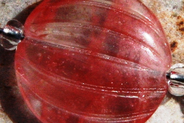 Carved Watermelon Quartz and Bright Red Lampwork Sterling Silver Earrings