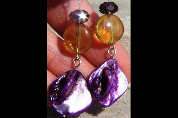 Citrine with Purple Mother of Pearl Sterling Silver Earrings