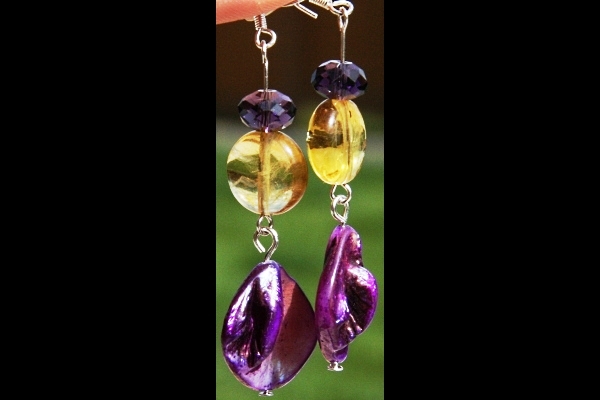 Citrine with Purple Mother of Pearl Sterling Silver Earrings