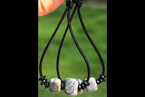 Beautiful Natural Jasper Stones on XL Black Leather Hoops | Sterling Earrings