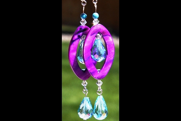 HOT Purple Mother of Pearl with Turquoise and Aqua Swarovski Crystal Drops