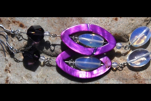 Bright Purple Mother of Pearl with Opalite and Amethyst Swarovski Crystal 