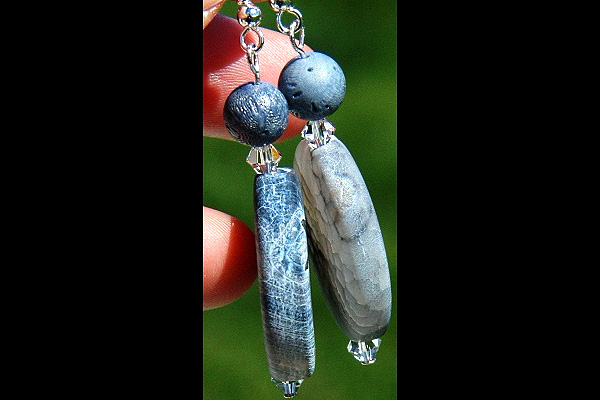 Frosted Blue Agate Gemstone and Natural Blue Corral Sterling Silver Earrings