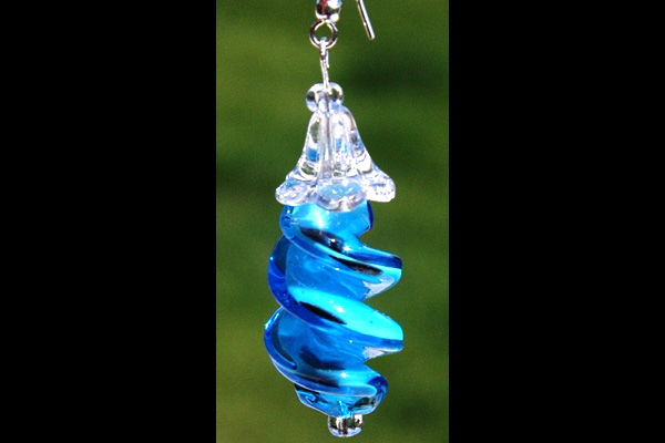 Brilliant Azure Blue Lampwork Glass Swirl Sterling Silver Earrings