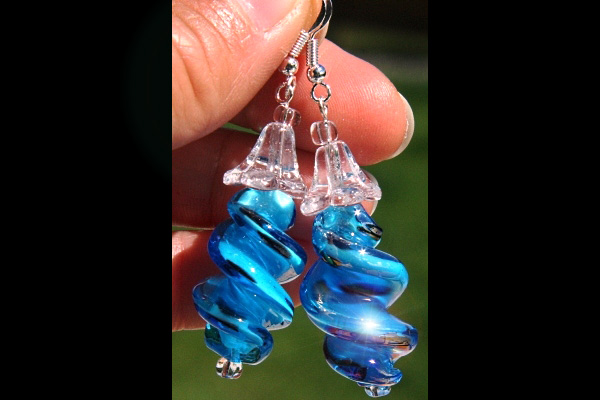 Brilliant Azure Blue Lampwork Glass Swirl Sterling Silver Earrings