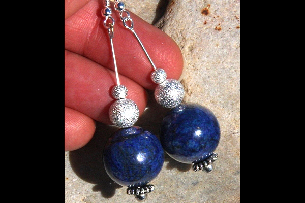 Huge Blue Lapis Lazuli and Silver Stardust Spheres Sterling Silver Earrings