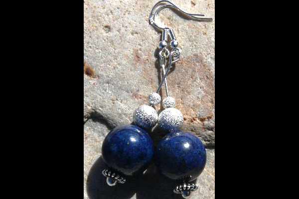 Huge Blue Lapis Lazuli and Silver Stardust Spheres Sterling Silver Earrings