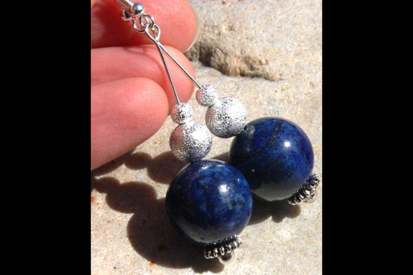 Huge Blue Lapis Lazuli and Silver Stardust Spheres Sterling Silver Earrings