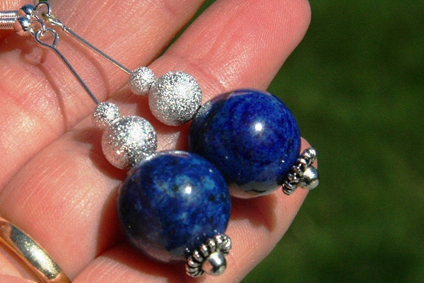 Huge Blue Lapis Lazuli and Silver Stardust Spheres Sterling Silver Earrings