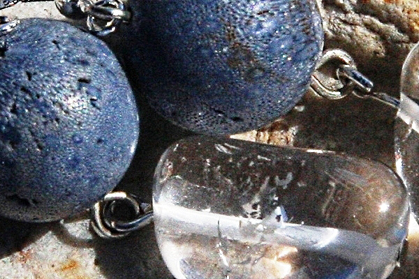 Sterling Silver Earrings with Chunky Rock Quartz and Natural Blue Coral Ball