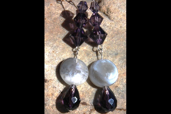 Natural Brazilian Agate and Amethyst Swarovski Crystal Long Dangle Earrings