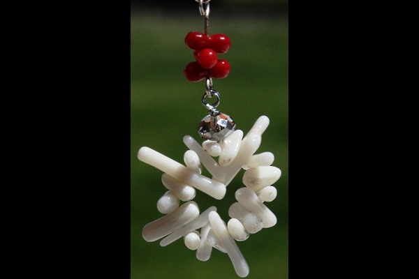 Beautiful Red Coral with Cluster of Natural White Coral Sterling Silver Earrings
