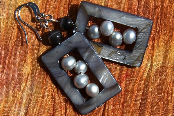 Contemporary Silver Perl Sterling Silver Earrings