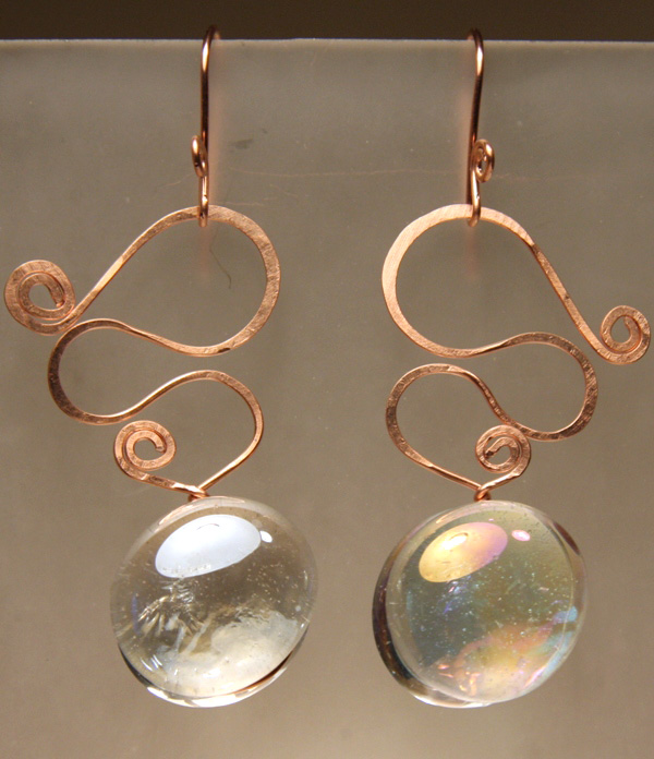 Brigitte Earrings - Raw Copper and Glass Bubbly Bubble