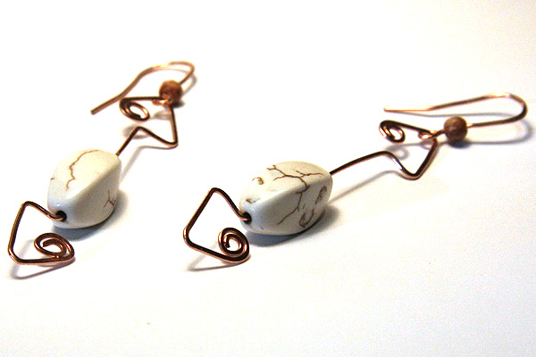 Leondra Earrings - Raw White Howlite Turquoise Forged Copper