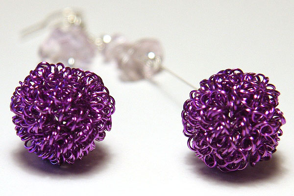 Shiny Purple Wire Ball Earrings 