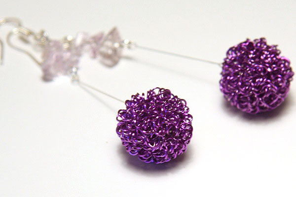 Shiny Purple Wire Ball Earrings 