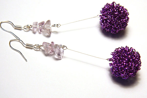 Shiny Purple Wire Ball Earrings 