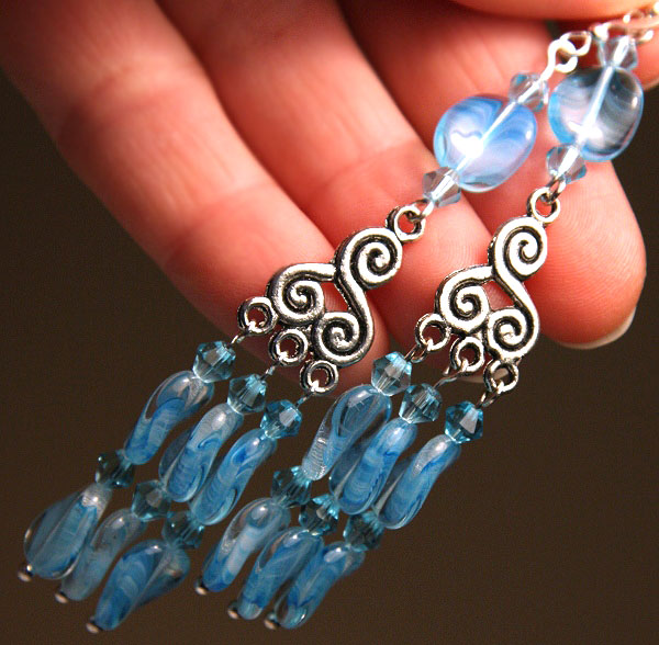 Aqua Blue Wave Chandelier Earrings