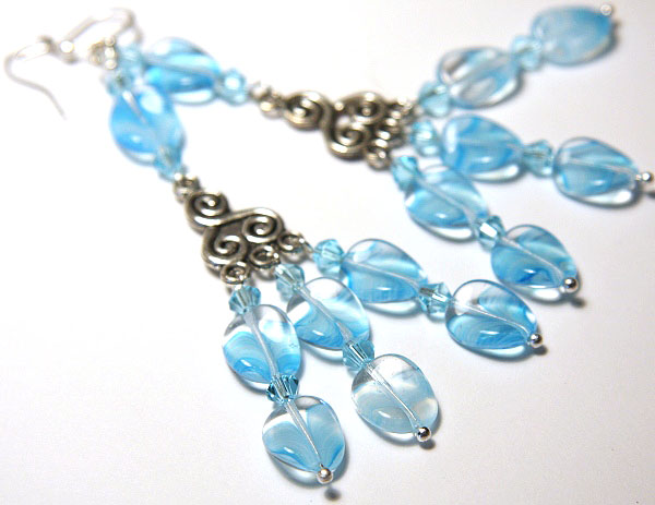 Aqua Blue Wave Chandelier Earrings