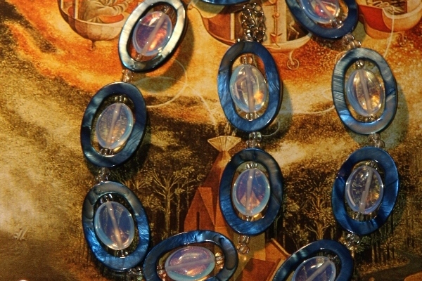 Opalite and Royal Blue Mother of Pearl Gemstone Necklace