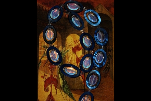 Opalite and Royal Blue Mother of Pearl Gemstone Necklace