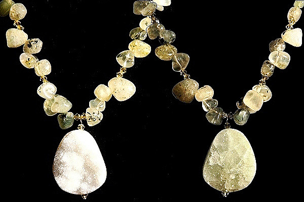 Natural Green Garnet with Two-Sided Green and White Drusy Crystal