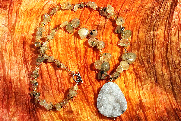 Natural Green Garnet with Two-Sided Green and White Drusy Crystal