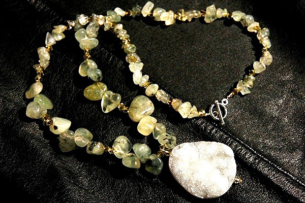 Natural Green Garnet with Two-Sided Green and White Drusy Crystal