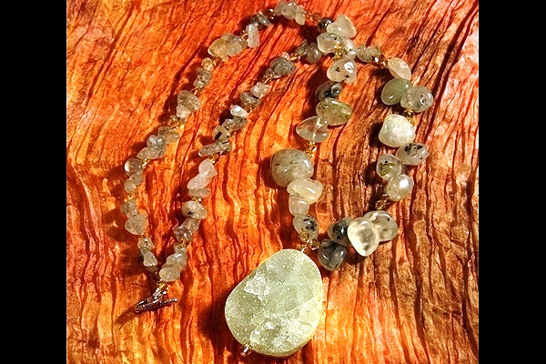 Natural Green Garnet with Two-Sided Green and White Drusy Crystal