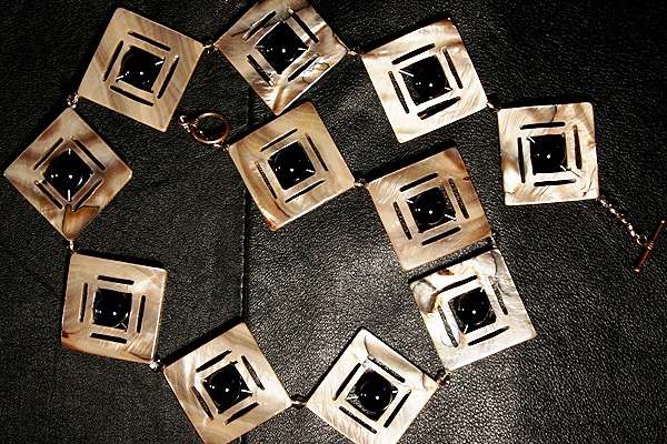 Sophisticated Black Onyx and Mother of Pearl Geometry