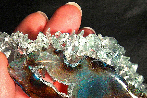 Intense Dragon Vein Agate Nested in Brazilian Aquamarine Crystals