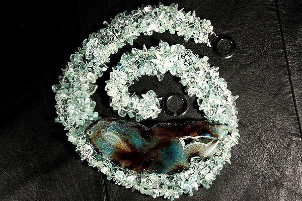 Intense Dragon Vein Agate Nested in Brazilian Aquamarine Crystals