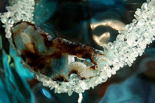 Intense Dragon Vein Agate Nested in Brazilian Aquamarine Crystals