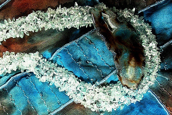 Intense Dragon Vein Agate Nested in Brazilian Aquamarine Crystals