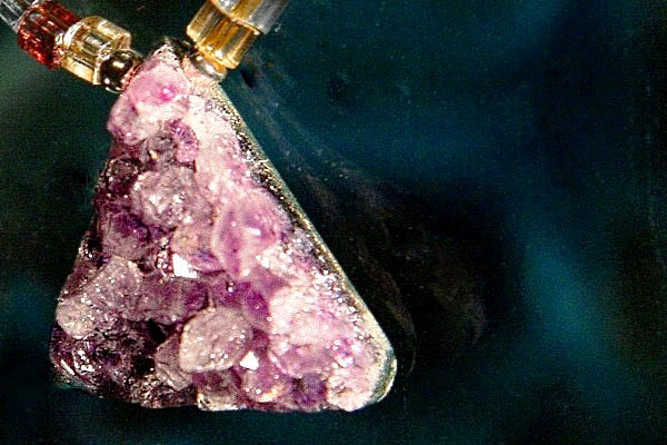 Rough Amethyst Crystal on Faceted Bohemian Art Glass Necklace