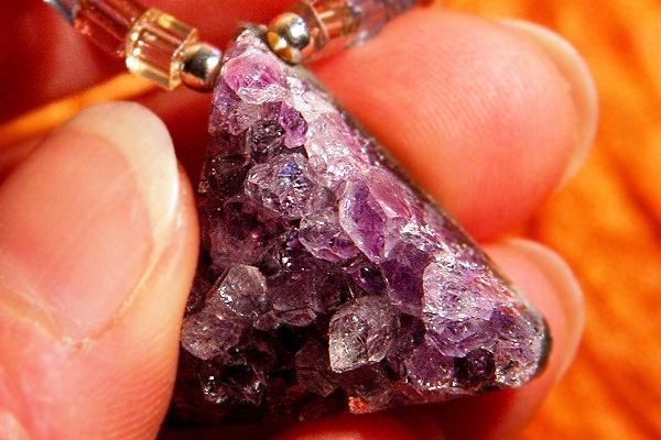 Rough Amethyst Crystal on Faceted Bohemian Art Glass Necklace