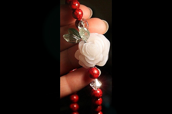 Deep Red Turquoise with White Rose